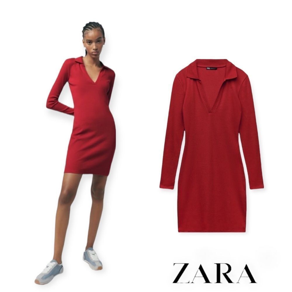 ZARA Women | Red | RIBBED POLO DRESS